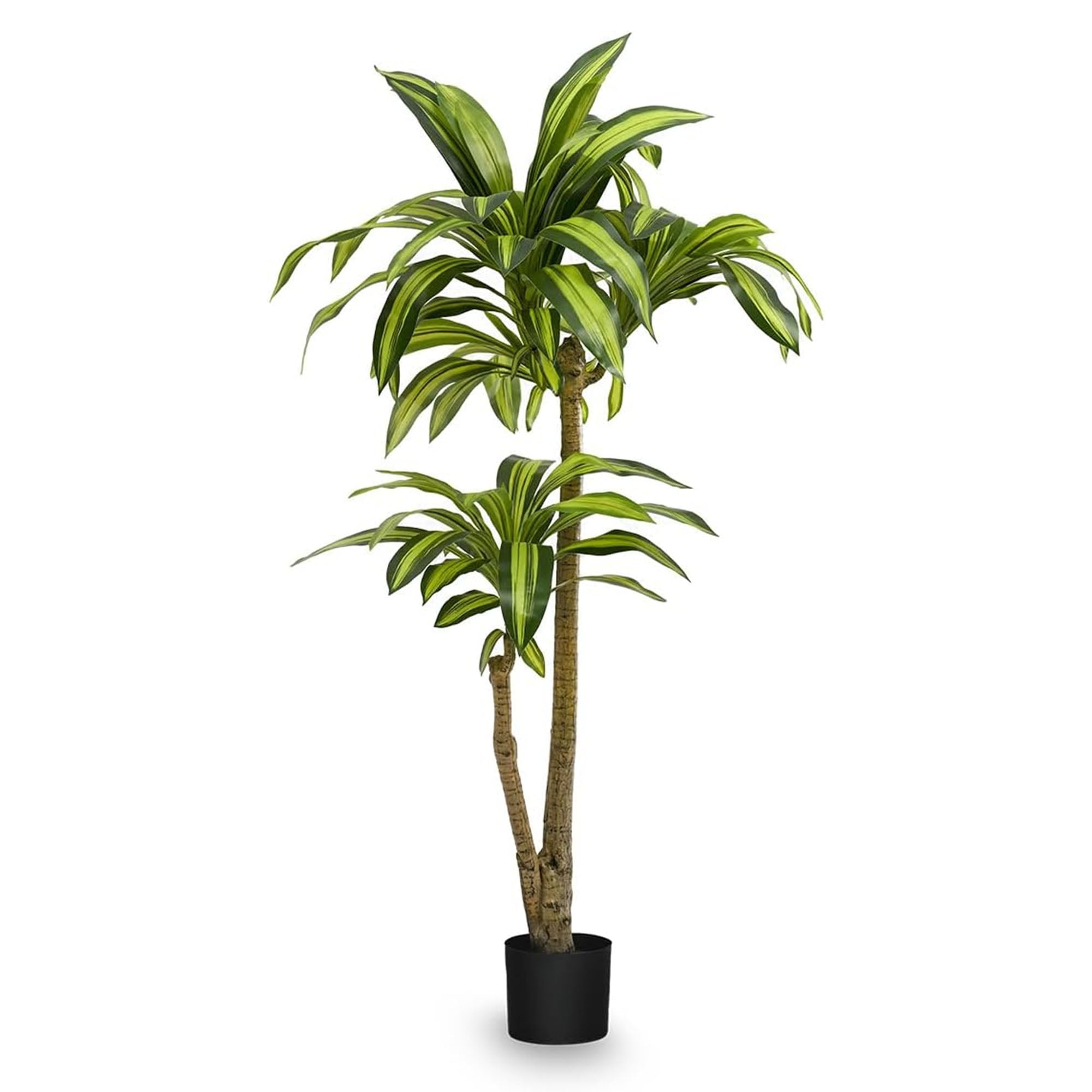4ft Green and Yellow Faux Dracaena Palm in Black Pot