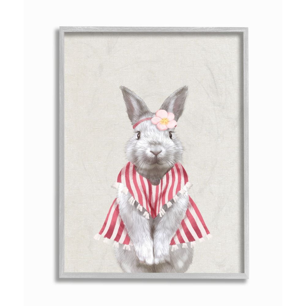 Maid Bunny Kids Animal Pink Painting Gray Farmhouse Rustic Oversized Framed Giclee Texturized Art by Ziwei Li