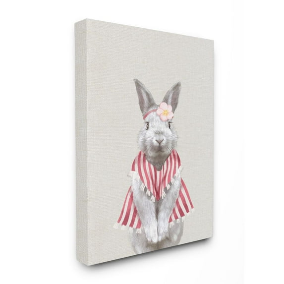 Maid Bunny Kids Animal Pink Painting Stretched Canvas Wall Art by Ziwei Li