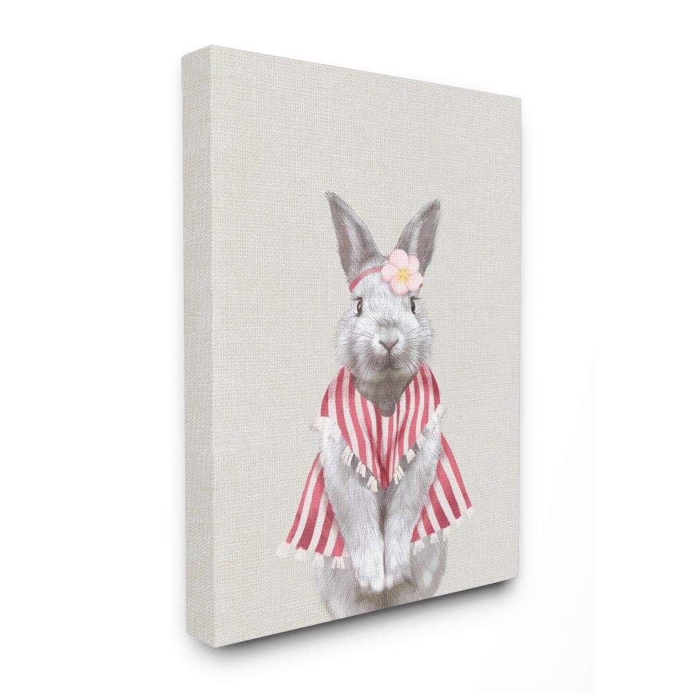 Maid Bunny Kids Animal Pink Painting Super Oversized Stretched Canvas Wall Art by Ziwei Li