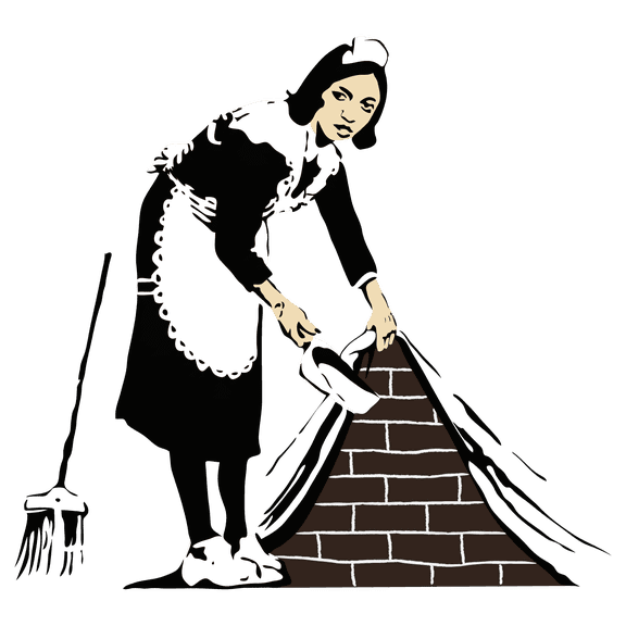 Maid Cleaning with Bricks Inside a Wall Abstract and Creative Art Design Vinyl Wall Decal and Decoration 20" x 20"