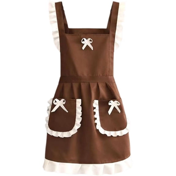 Maid Dress Apron with 2 Pocket Cute Ruffle Apron Japanese Florist Apron Kitchen Cooking Clothing for Gardening Drawing