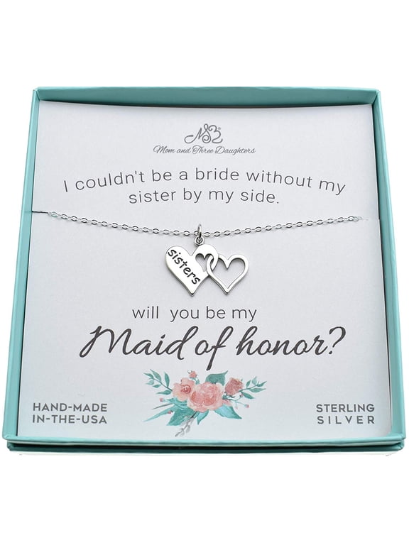 Maid of Honor Proposal for Sister in sterling silver on an 18" Sterling silver Cable chain. Sister Maid of Honor proposal gift. Maid of honor sister gift. Gift for wedding party.