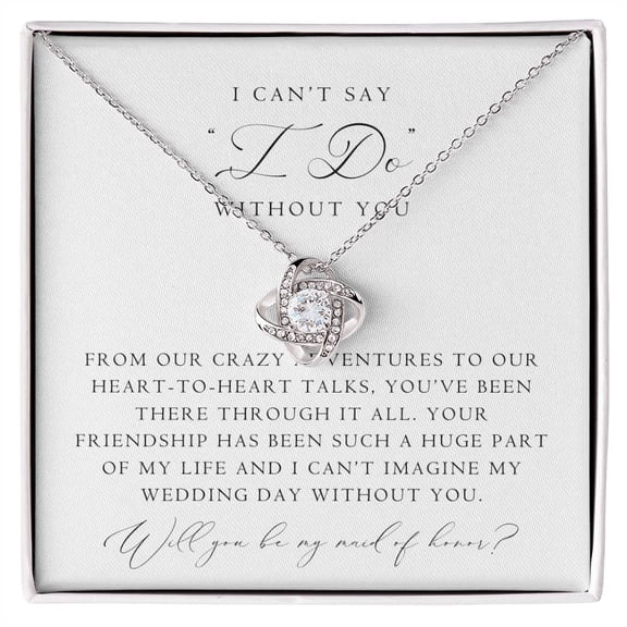 Maid Of Honor Classic Script Necklace, White Love Knot Necklace