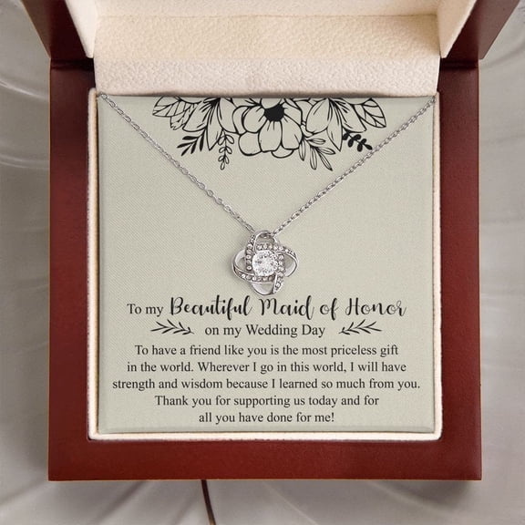 Maid Of Honor Necklace Best Friend, White Love Knot Necklace