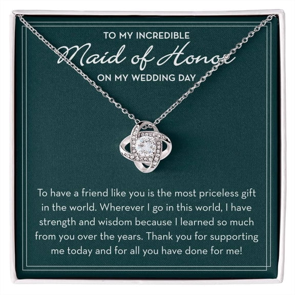 Maid Of Honor Necklace Thank You, White Love Knot Necklace