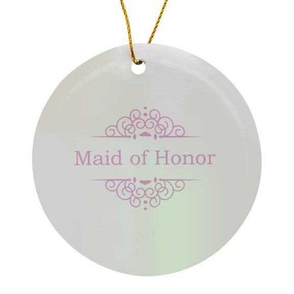 Maid Of Honor Of The Wedding In Pink Part Of Matching Marriage Party Ceremony Set - Fancy Swirls, Circle Porcelain Ornament