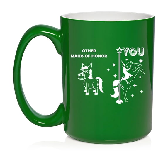 Maid Of Honor Superstar Unicorn Funny Ceramic Coffee Mug Tea Cup Gift (15oz Green)