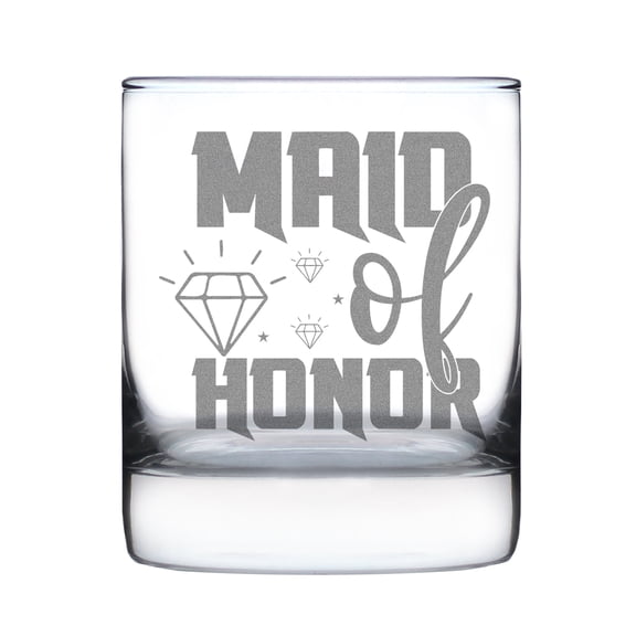 Maid of Honor 10oz Rocks Glass, Hand Engraved , Diamond Etched Bridesmaid Present, Wedding Party Favors, Bridal Shower