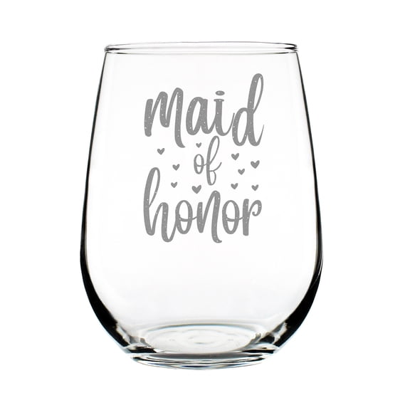 Maid of Honor 17 oz Stemless Wine Glass, Hand Engraved Etched Perfect Bridesmaid Wedding , Bridal Party Keepsake