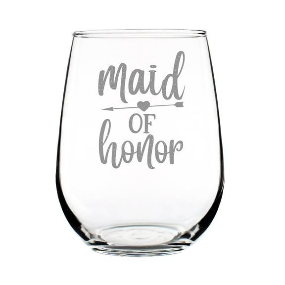 Maid of Honor Hand Engraved 17oz Stemless Wine Glass, Etched Bridesmaid , Bridal Party Favor, Wedding Keepsake