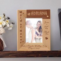 Maid of Honor Personalized Wooden Picture Frame 3 1/2" x 5" Brown (Vertical)