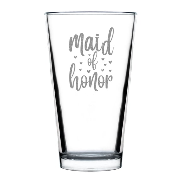Maid of Honor Pint Glass, Hand Engraved 16oz Etched Bridal Party , Wedding Keepsake Personalized Bridesmaid Glass