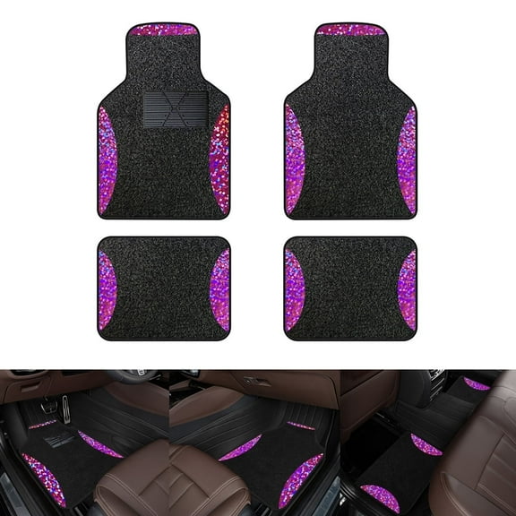 Maidao 4 Pcs Of Black Velvet Colorful Striped Floor Mats Suitable for Off-Road Vehicles And Trucks Equipped with All-Weather Waterproof Protective Mats