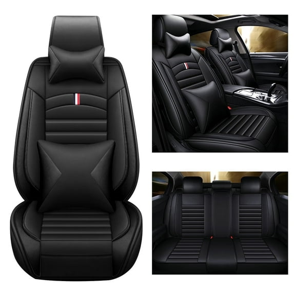 Maidao Car 5-Seat Covers Front & Rear Full Set for Mercury for Mariner 2004-2010 Faux Leather Seat Cushion Protector Waterproof with Pillows Black