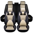 thumbnail image 1 of Maidao Car Seat Covers for Dodge for RAM 2019-Present Compatible Airbag Leather Waterproof Front Rear Cushion Protector Full Set with Headrest and Pillow Black and Beige, 1 of 7