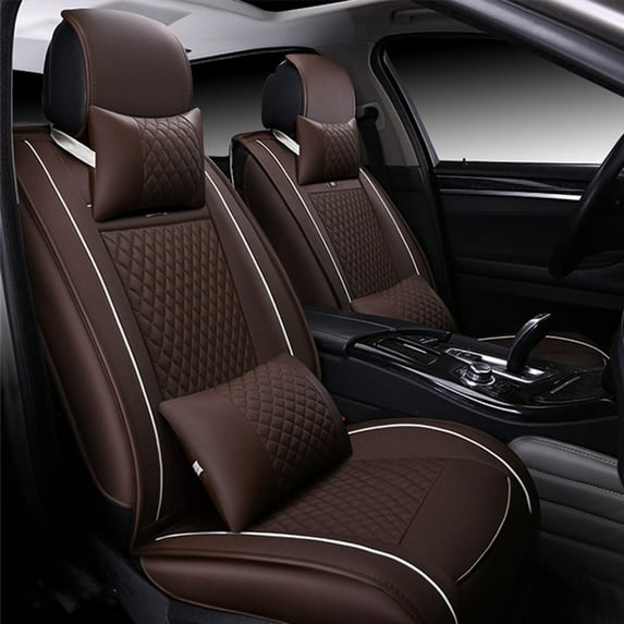 Maidao Car Seat Covers for FIAT for 500X 2016-Present 5 Seats Compatible Airbag Leather Waterproof Front Rear Cushion Protector Full Set with Headrest Coffee