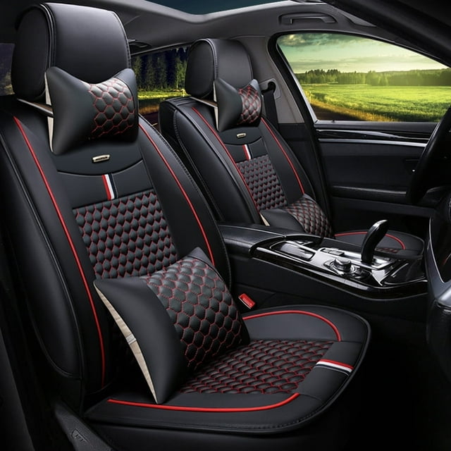 Maidao Car Seat Covers Fit for Haima S7 2010-2020 Leather Waterproof Front Rear Cushion Protector Black Red