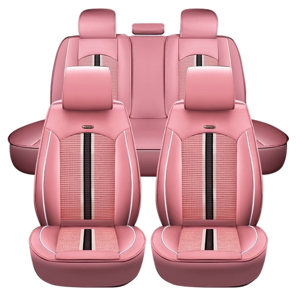 Maidao Car Seat Covers Five Seats Full Set PU Leather High Back Front and Rear Split Bench Car Pink Seat Cover Waterproof