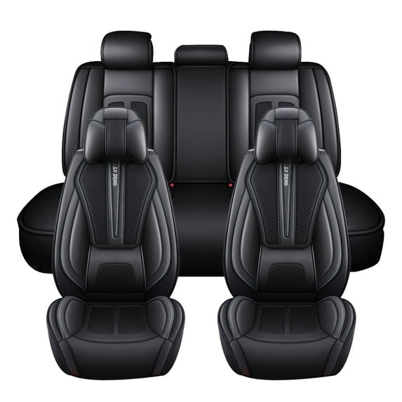 Maidao Car Seat Covers Full Set for BMW for 3series 1982-Present 5 Seats Waterproof Premium Leather Front and Back Seat Protectors with Headrest Black