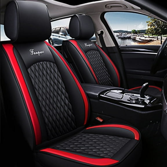 Maidao Car Seat Covers Full Set for BMW for 3series 1982-Present 5 Seats leather Compatible Airbag Water Resistant Front Rear Cushion Protector Black and Red