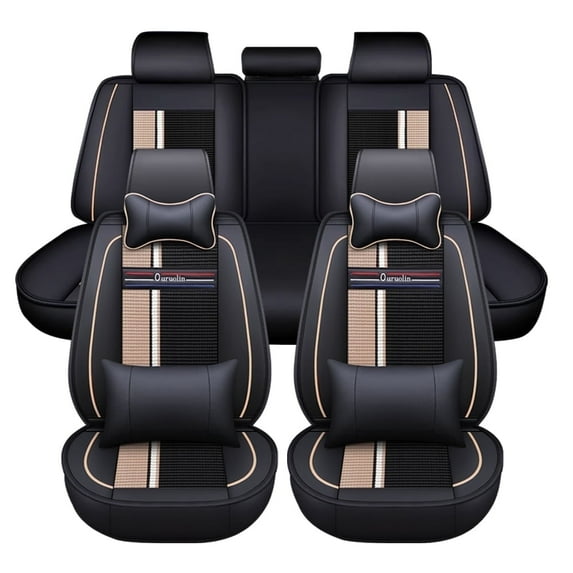 Maidao Car Seat Covers Full Set for Buick for Regal 1998-Present 5 Seats Compatible Airbag Waterproof Premium Leather Front and Back Seat Protectors Black and Beige