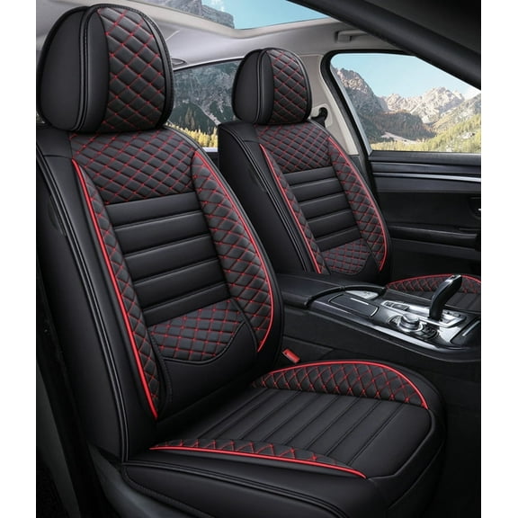 Maidao Car Seat Covers Full Set for Cadillac for CT6 2016-2020 5 Seats Compatible Airbag Waterproof Premium Leather Front and Back Seat Protectors Black and Red