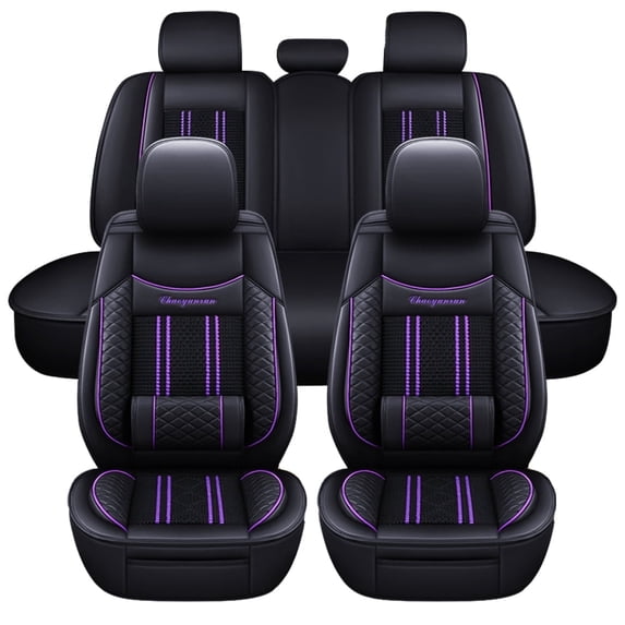 Maidao Car Seat Covers Full Set for Cadillac for Escalade 1999-2000 5 Seats Waterproof Premium Leather Front and Back Seat Protectors Black and Purple