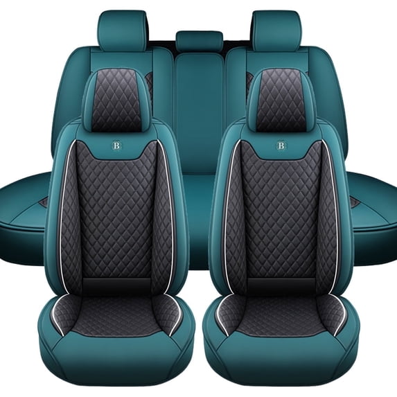 Maidao Car Seat Covers Full Set for Chevrolet for Camaro 2015-Present 5 Seats Compatible Airbag Waterproof Premium Leather Front and Back Seat Protectors Black and Green