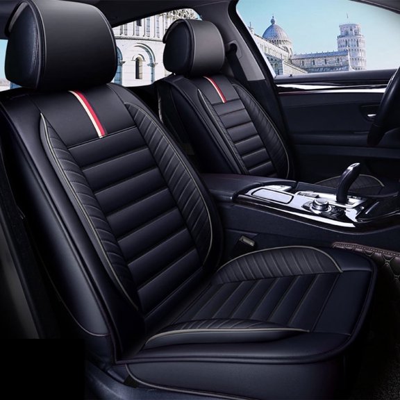 Maidao Car Seat Covers Full Set for Chevrolet for Equinox 2005-Present 5 Seats Leather Compatible Airbag Waterproof Soft Front Rear Cushion Protector Black