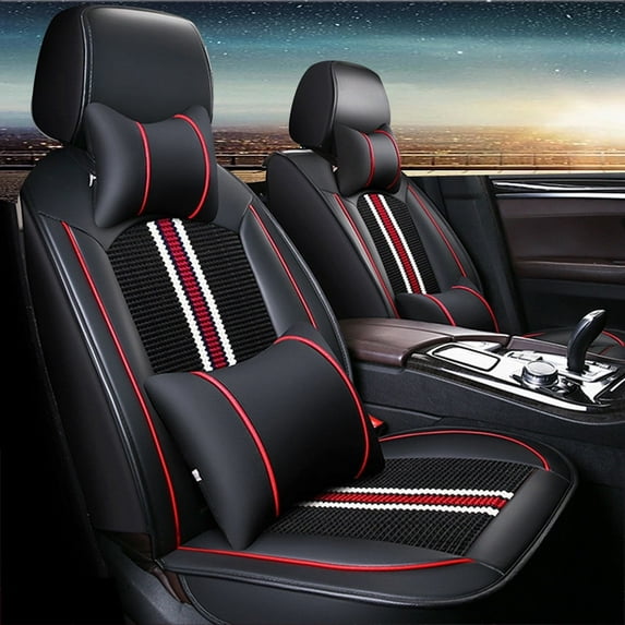 Maidao Car Seat Covers Full Set for Citroen for C3 Picasso 2009-2017 5 Seats Compatible Airbag Waterproof Premium Leather Front and Back Seat Protectors with Pillow Black and Red