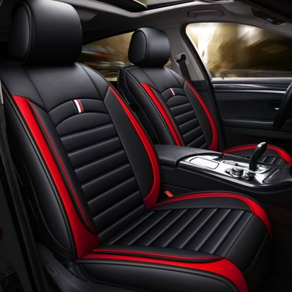 Maidao Car Seat Covers Full Set for FIAT for Linea 2007-2018 5 Seats Premium Leather Compatible Airbag Water Resistant Front Rear Cushion Protector Black and Red