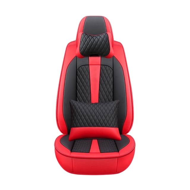 Maidao Car Seat Covers Full Set,Faux Leather Seat Covers for Cars SUV,Super Breathable,Full Wrapping Edge,Universal Automotive Seat Covers Fit for Most Sedans Luxury with Pillow Black Red