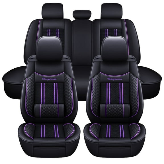 Maidao Car Seat Covers Full Set for Honda for Passport 1993-Present 5 Seats Waterproof Premium Leather Front and Back Seat Protectors Black and Purple