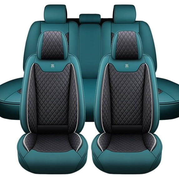 Maidao Car Seat Covers Full Set for Hyundai for Azera 2006-2017 5 Seats Compatible Airbag Waterproof Premium Leather Front and Back Seat Protectors Black and Green