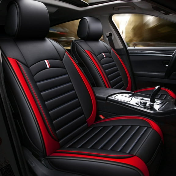 Maidao Car Seat Covers Full Set for Jaguar for XE 2015-Present 5 Seats Leather Compatible Airbag Water Resistant Front Rear Cushion Protector Black and Red