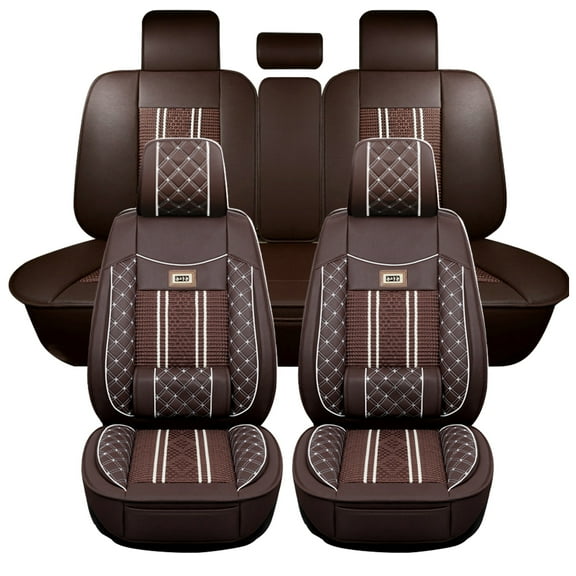 Maidao Car Seat Covers Full Set for Jaguar for XE 2015-Present 5 Seats Premium Leather Compatible Airbag Water Resistant Front Rear Cushion Protector Coffe