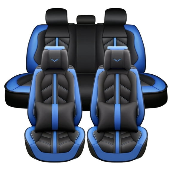Maidao Car Seat Covers Full Set for Jeep for Wrangler 1986-Present 5 Seats Compatible Airbag Waterproof Premium Leather Front and Back Seat Protectors Blue
