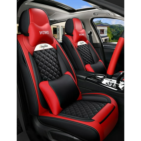 Maidao Car Seat Covers Full Set for Lada for Priora 2007-2018 Leather Compatible Airbag Water Resistant Front Rear Cushion Protector with Headrest and Pillow