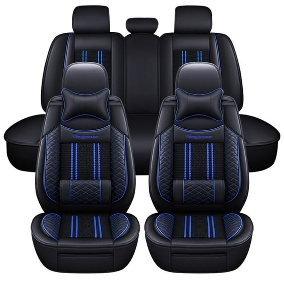 Maidao Car Seat Covers Full Set for Land Rover for Discovery Sport 2014-Present Leather Compatible Airbag Waterproof Soft Front Rear Cushion Protector with Headrest and Pillow