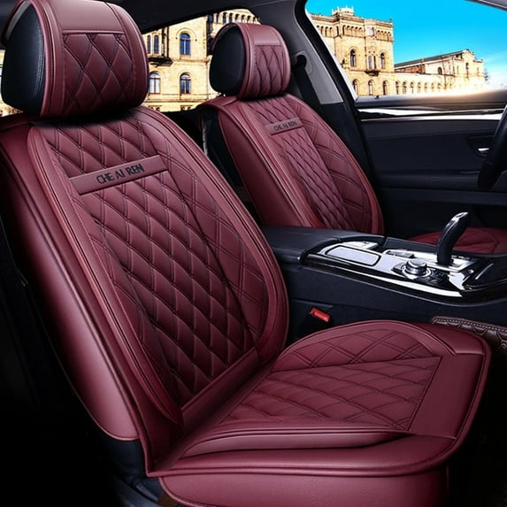 Maidao Car Seat Covers Full Set Leather for Chevrolet for Bolt 2017-Present 5 Seats Water Resistant Front Rear Cushion Protector Red