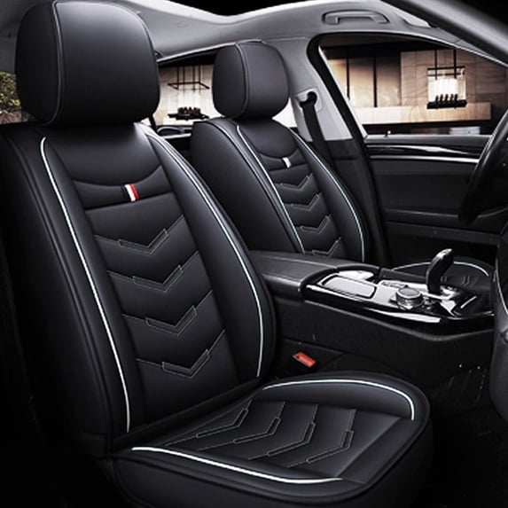 Maidao Car Seat Covers Full Set Leather for Genesis for GV70 2020-Present 5 Seats Water Resistant Front Rear Cushion Protector Black and White