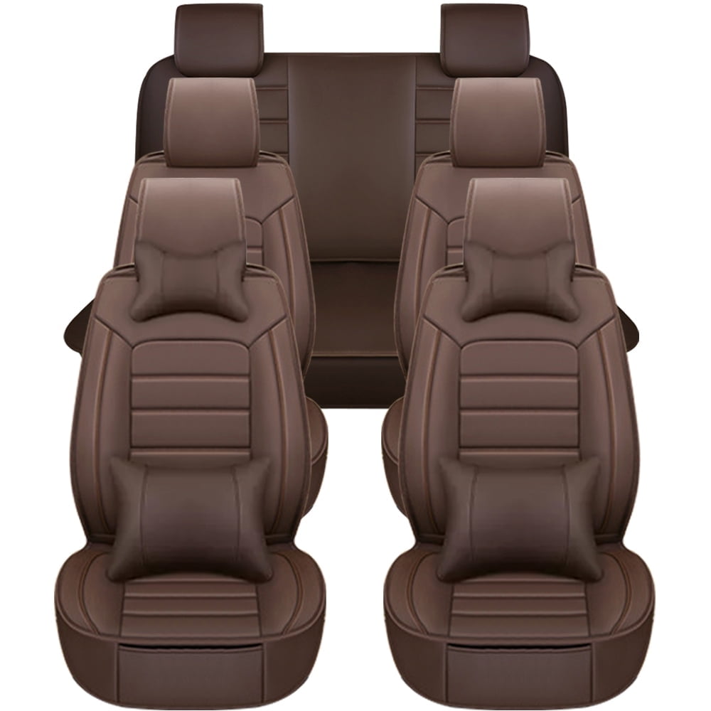 Maidao Car Seat Covers Full Set Leather for Jeep for Grand Cherokee L 2021-2024 7 Seats Three Row Water Resistant Front Rear Cushion Protector Coffee