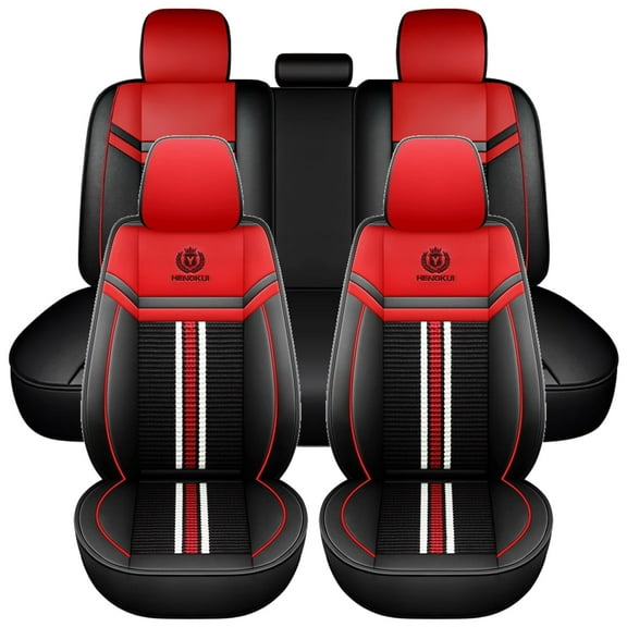 Maidao Car Seat Covers Full Set Leather for Jeep for Wrangler Unlimited 1986-Present 5 Seats Water Resistant Front Rear Cushion Protector Red