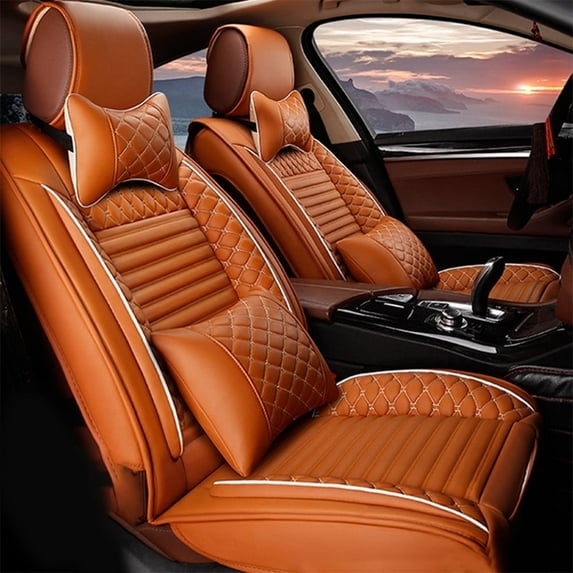 Maidao Car Seat Covers Full Set Leather for toyota for Prius 2009-2018 5 Seats Water Resistant Front Rear Cushion Protector Cayenne yellow