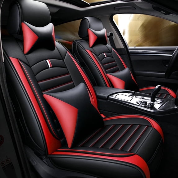 Maidao Car Seat Covers Full Set for Lexus for RX/Harrier 1999-Present 5 Seats Compatible Airbag Waterproof Premium Leather Front and Back Seat Protectors Black and Red
