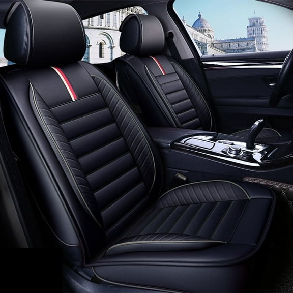 Maidao Car Seat Covers Full Set for Mercedes-Benz for C180 2008-Present 5 Seats Leather Compatible Airbag Waterproof Soft Front Rear Cushion Protector Black