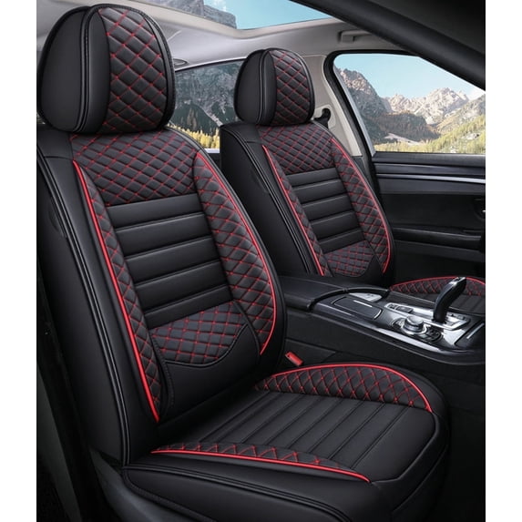 Maidao Car Seat Covers Full Set for Mitsubishi for Outlander/Airtrek 2001-Present 5 Seats Compatible Airbag Waterproof Premium Leather Front and Back Seat Protectors Black and Red