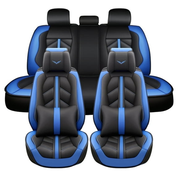 Maidao Car Seat Covers Full Set for Nissan for Frontier/Datsun/NP300/Hardbody/Winner/Skystar/Xciter 1997-Present 5 Seats Compatible Airbag Waterproof Front Rear Cushion Protector Blue