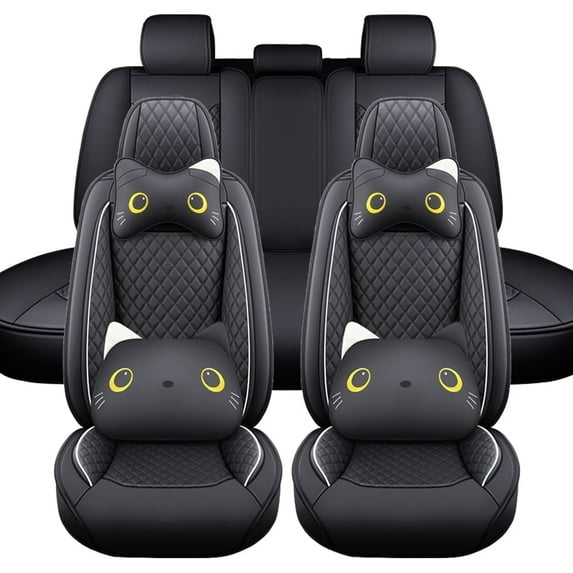 Maidao Car Seat Covers Full Set for Peugeot for 407 2009-Present 5 Seats Leather Compatible Airbag Waterproof Soft Front Rear Cushion Protector with Headrest Black